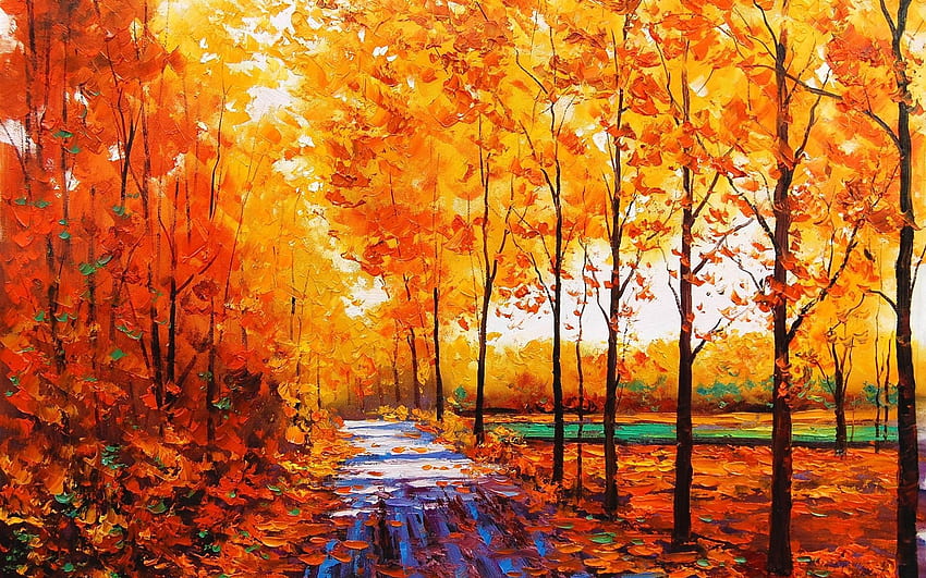 Arte . Pintura de otoño, Naturaleza al oleo, Paisaje al oleo fondo de pantalla
