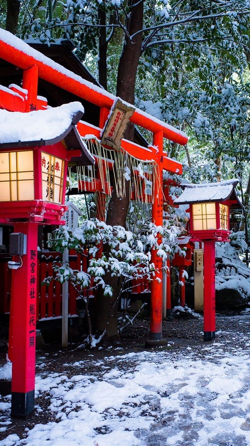 Shrine, Torii Gate, Kyoto, Japan, Winter, Snow, Trees IPhone 8 7 6 6S , Background HD phone wallpaper