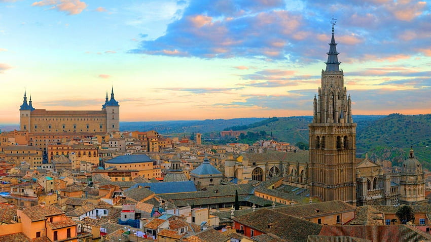 beautiful roofs of toledo spain, clouds, city, roofs, cathedral HD wallpaper