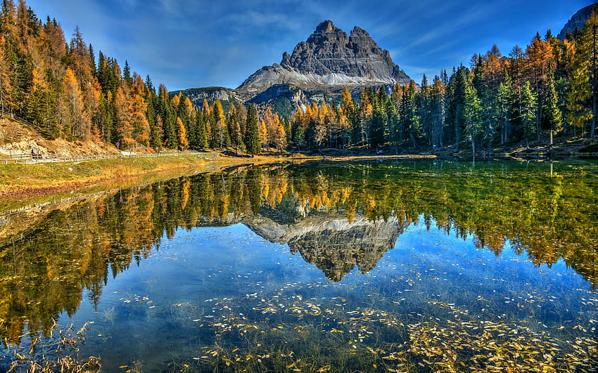 Lac Antorno, lac de montagne, Alpes, automne, paysage de montagne, Dolomites, paysage d'automne, Trentin, Italie Fond d'écran HD