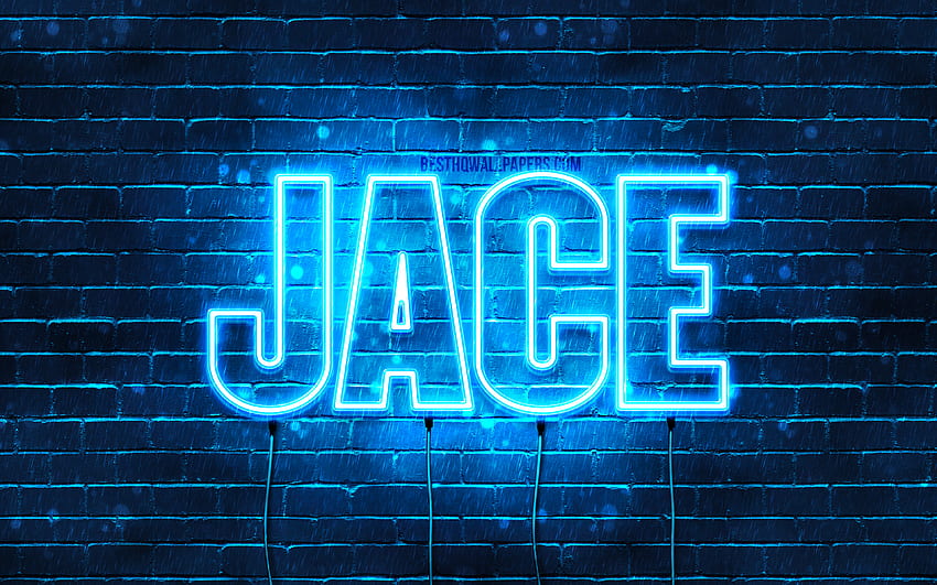 Jace, z imionami, poziomym tekstem, imieniem Jace, niebieskimi neonami, z imieniem Jace z rozdzielczością. Wysoka jakość Tapeta HD