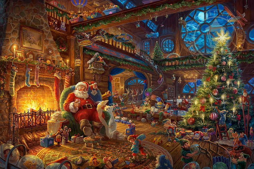 Santa's Workshop – Limited Edition Art. Santa Claus. Christmas, Thomas Kinkade Nativity HD wallpaper