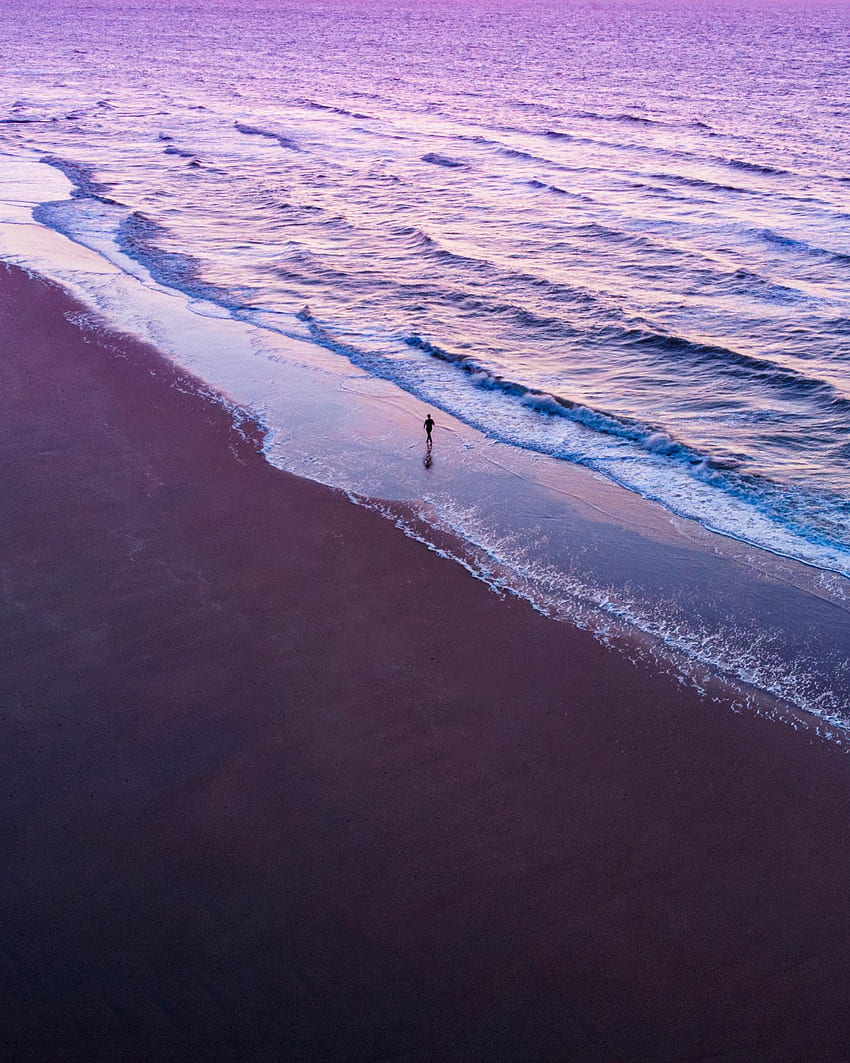 Sea, Beach, Violet, View From Above, Silhouette, , , Purple, Human, Person, Loneliness HD phone wallpaper