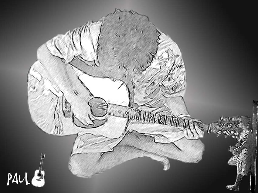 Paul McCartney, músico, acústico, preto e branco, desenhando, guitarra, lápis, beatles papel de parede HD