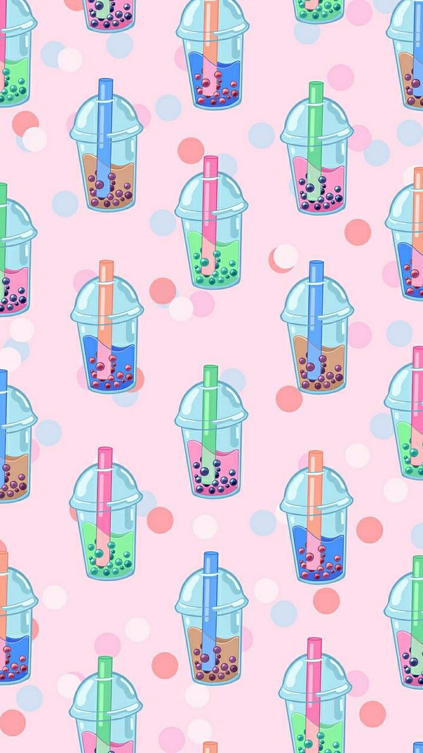 kawaii, pattern and boba -, Pink Boba HD phone wallpaper