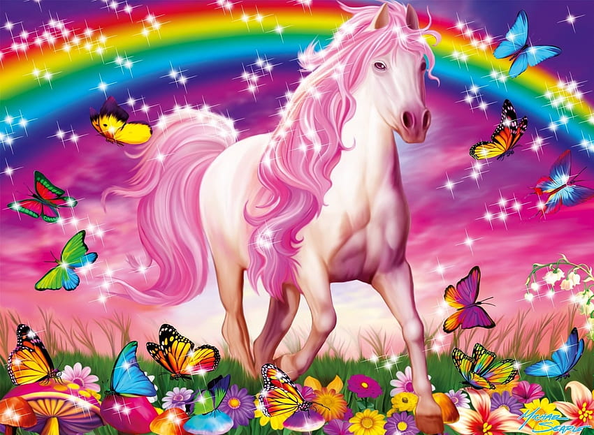unicorn rainbow, unicorn, colorful, fantasy, rainbows HD wallpaper