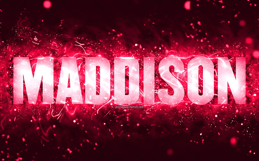 Happy Birtay Maddison, , pink neon lights, Maddison name, creative, Maddison Happy Birtay