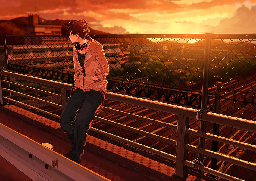 Trauriger Anime, trauriger alleiner Mann HD-Hintergrundbild