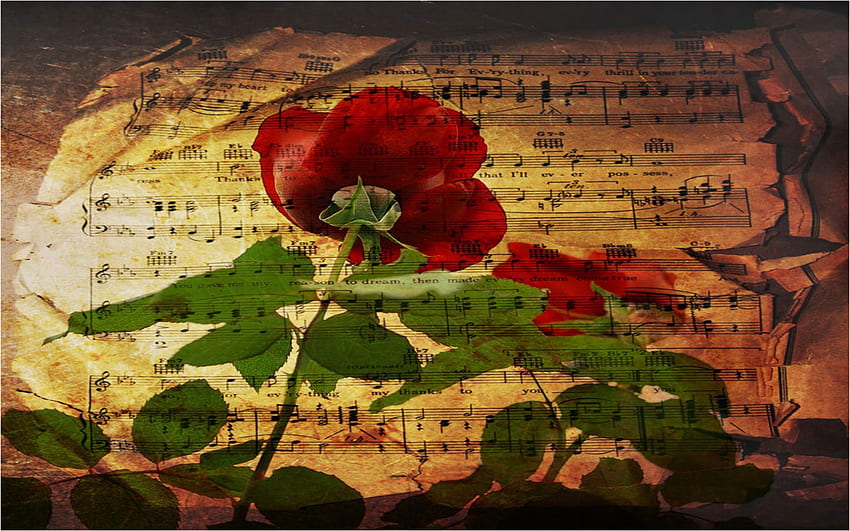 Beautiful Music, notes, music, abstract, collages, flower, paper HD wallpaper