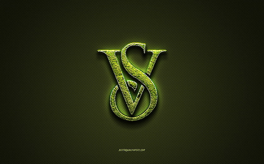 Logo Victorias Secret, logo kreatif hijau, logo seni bunga, lambang Victorias Secret, tekstur serat karbon hijau, Victorias Secret, seni kreatif Wallpaper HD