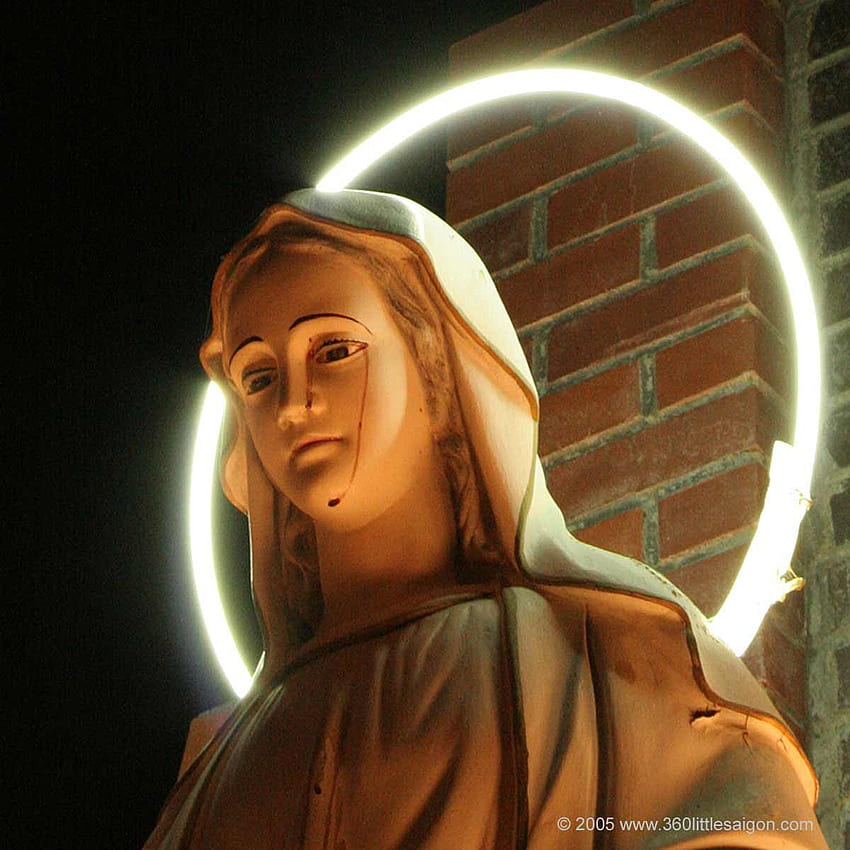 Neon halo, weeps blood. Virgin mary statue, Mother mary, Bloody Mary HD phone wallpaper