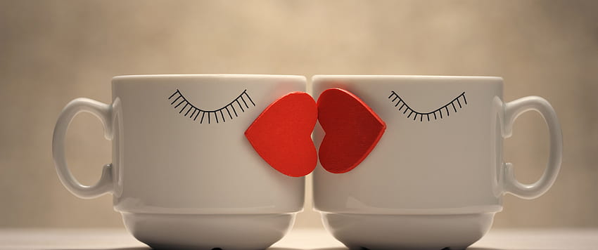 Coffee cups , Love hearts, Kissing hearts, Romantic, Cute, Love HD wallpaper