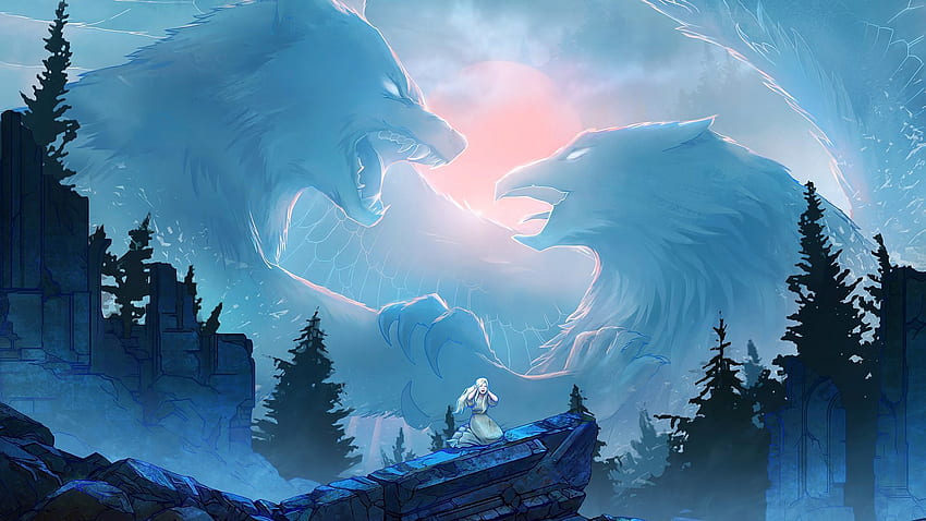 Digitale Kunst - Ice Wolf & Eagle Fight. Hintergrund . HD-Hintergrundbild