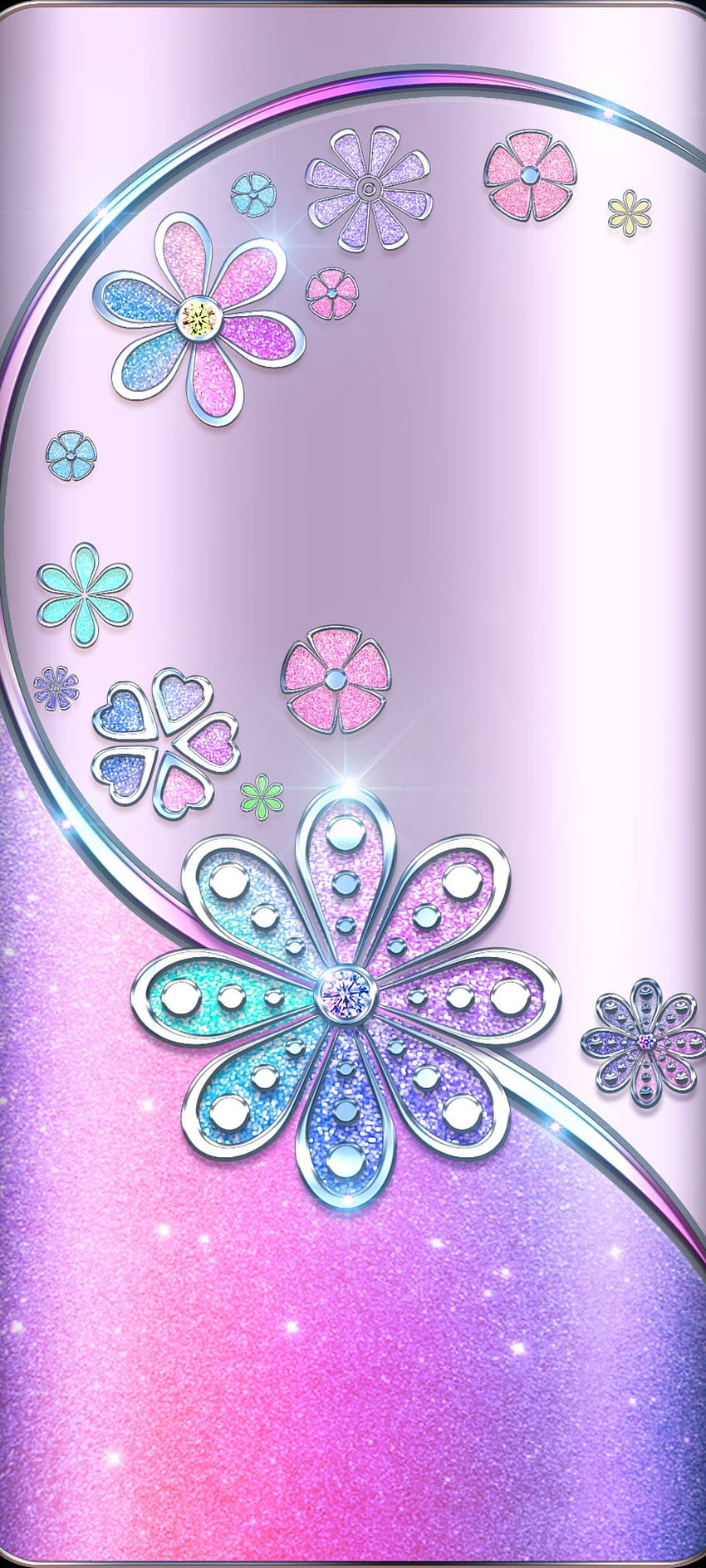 럭셔리 메탈 꽃, 보석, 아쿠아, 아름다운, 예술, 다이아몬드, 보라색 HD 전화 배경 화면