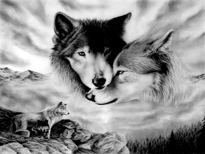 cute wolf love drawings