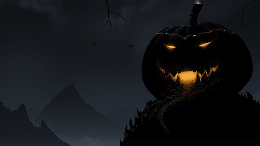 Black Halloween Pumpkin, halloween, black, fantasy, horror, 2012, dark HD wallpaper