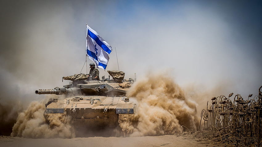 Merkava Mark IV, танк, флаг, Израелска армия, Израелски отбранителни сили, пустиня, Военни HD тапет