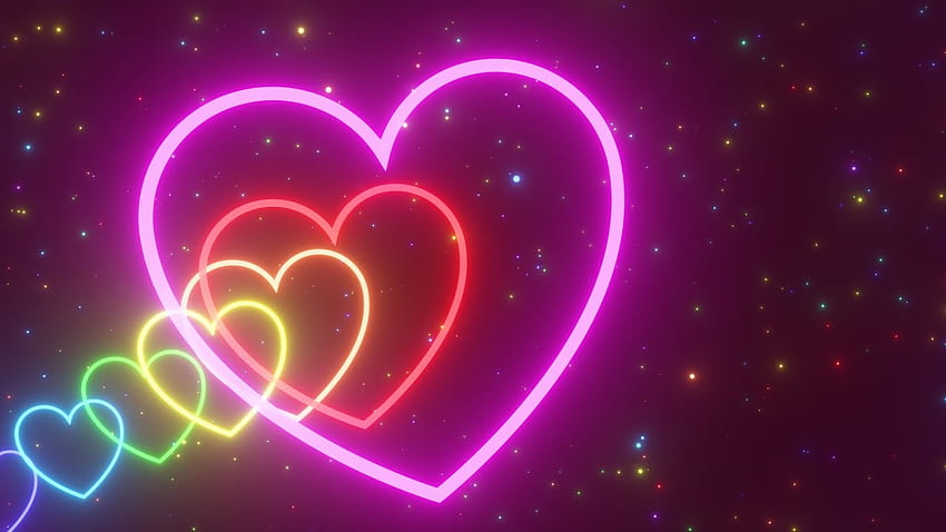 Neon Lights Love Heart Tunnel and Romantic Abstract Glow Particles Moving Background, Cute Pink Neon Hearts HD wallpaper