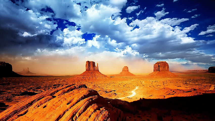 Desert: Way Land Blue Orange Desert Sunset Road Sky Cloud Mountain, Mojave Desert HD wallpaper