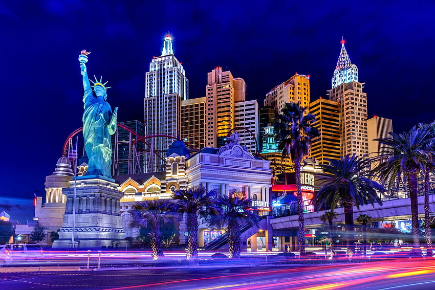 Statue of Liberty Las Vegas USA night time Cities HD wallpaper