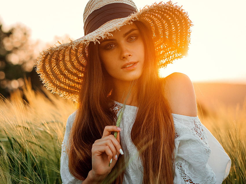 Wheat farm, girl model, outdoor HD wallpaper