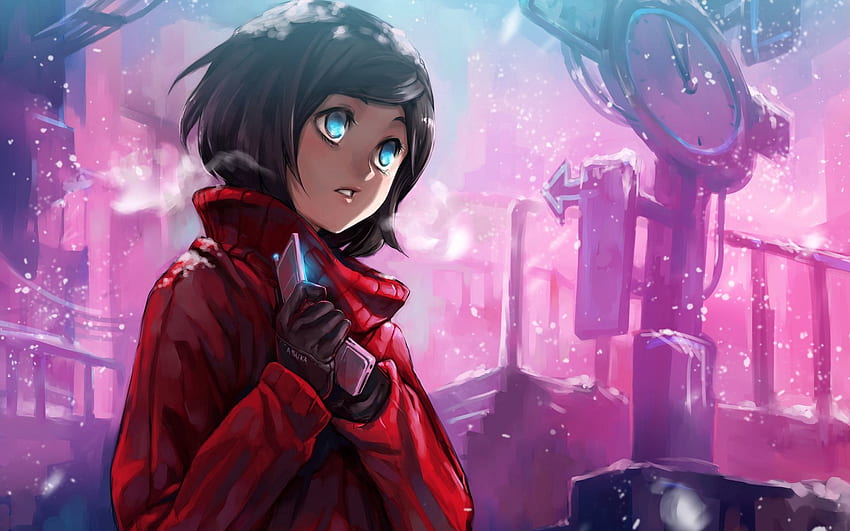 Anime, Winter, Schnee, Mädchen, Kälte, Telefon HD-Hintergrundbild