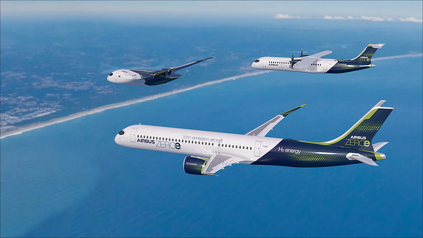 Airbus rivela il nuovo concetto di emissioni zero Innovazione aeronautica Airbus, volo satellitare Sfondo HD