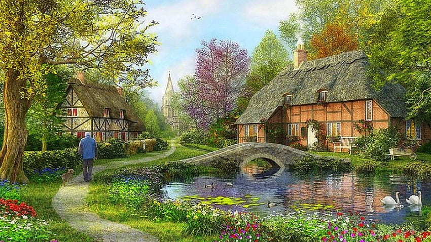 Malerisch . Uriges, malerisches Städtchen und malerisches Dorf, englisches Dorf HD-Hintergrundbild