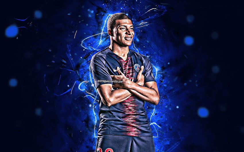 Kylian Mbappe, Goal, French Footballers, PSG, Personal Celebration, Ligue 1, Paris Saint Germain, Mbappe, Football Stars, Neon Lights, Soccer For With Resolution . High Quality , Kylian Mbappé Celebration HD wallpaper