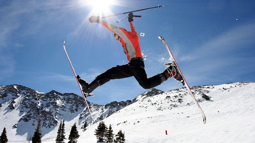 กีฬา ท้องฟ้า หิมะ ทางลาด นักเล่นสกี เล่นสกี ไม้เท้า ไม้เท้า วอลล์เปเปอร์ HD