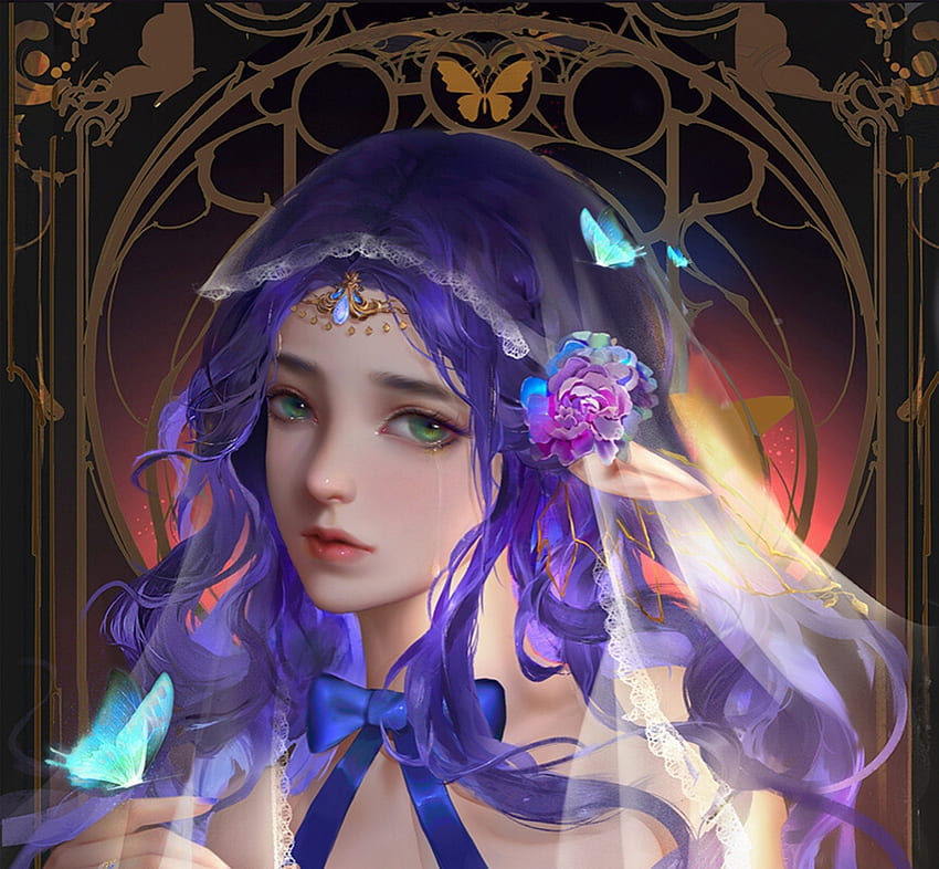 Wallpaper blue eyes, women, cats, League of Legends, digital art, fan art,  anime girls, purple hair for mobile and desktop, section арт, resolution  1920x1888 - download