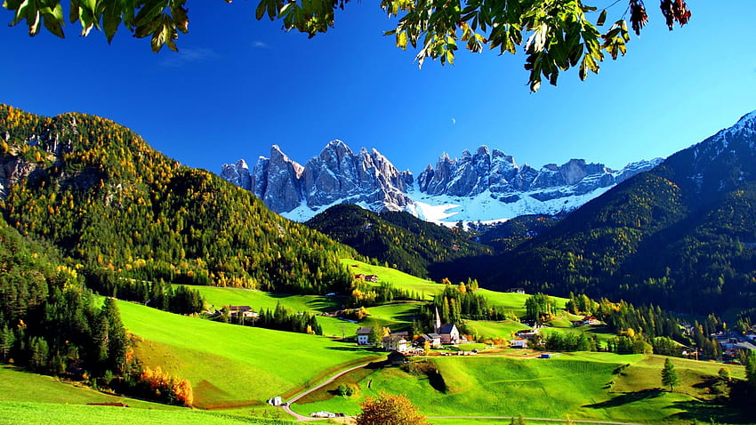 Летни къщи, хълмове, склон, зеленина, Италия, природа, цветя, вила, планина HD тапет