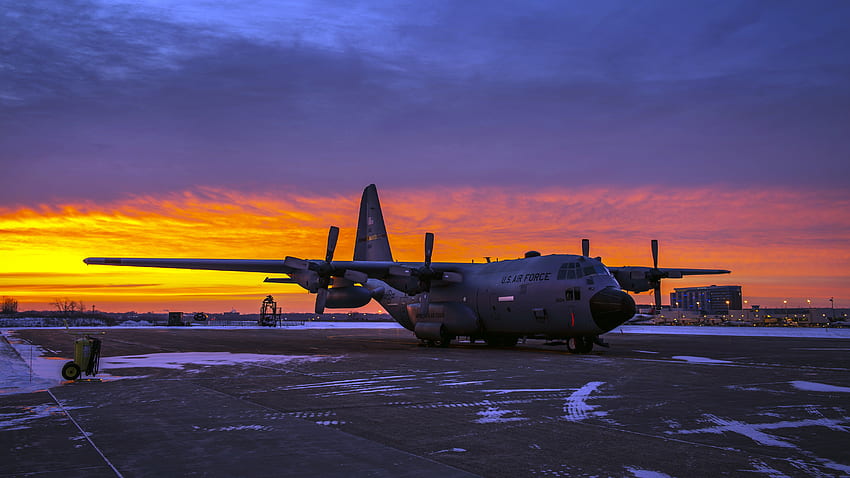 Lockheed C-130 Hercules Sunset, C130, lockheed, sunset, hercules HD wallpaper