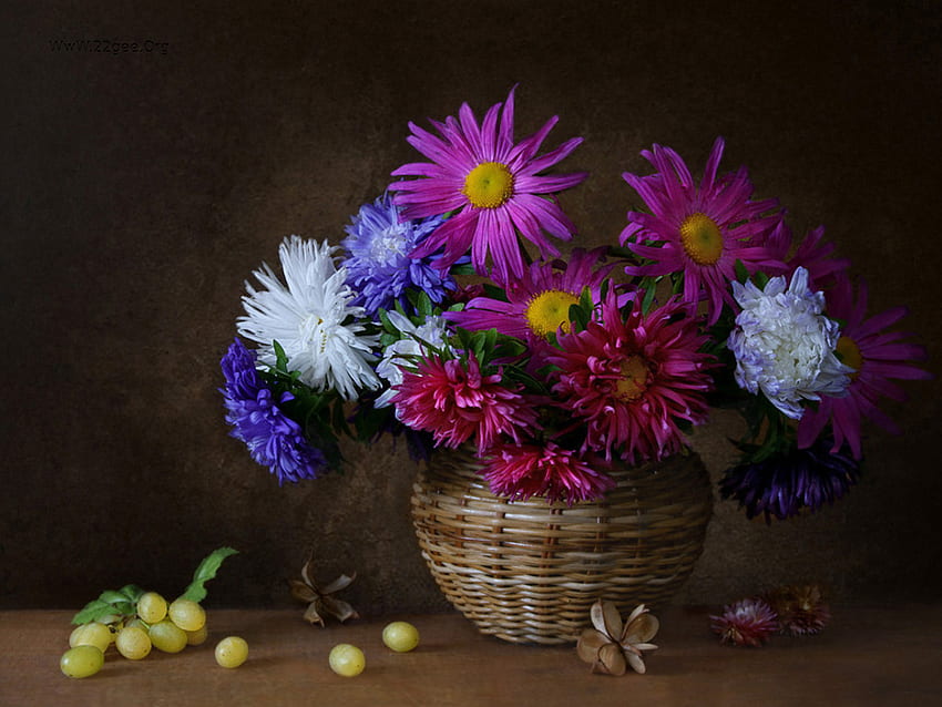 Beautiful thougs, basket, purple, bouquet, flower, nature HD wallpaper