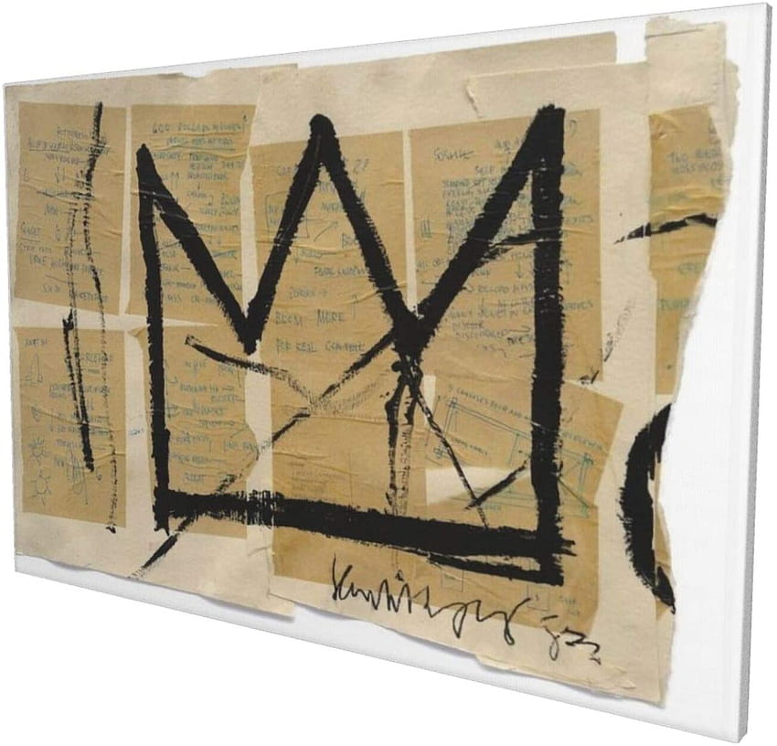 Crown (1983) Jean Michel Basquiat Poster Tela Wall Art Grande Riproduzione per Soggiorno Camera da Letto Bagno Home Decor Pronto da Appendere Pollici: Poster e Stampe Sfondo HD