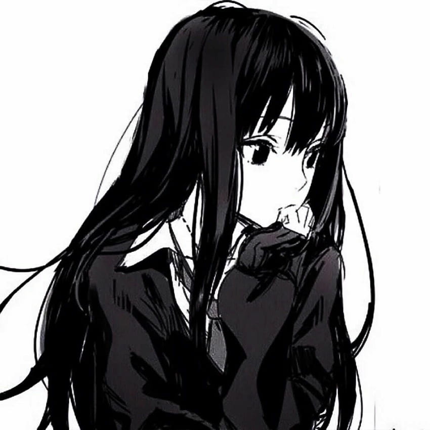 かわいいアニメの女の子、悲しいアニメの女の子の黒と白 HD電話の壁紙