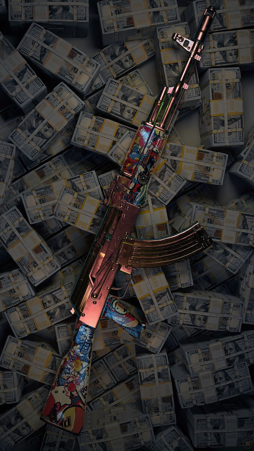 Kalashnikov, gun, russian, kalasnikov, machine-gun, dark, dollars HD phone wallpaper