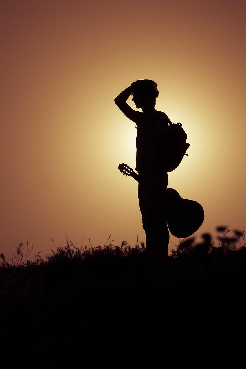 Sunset, Silhouette, , , Guitar, Musical Instrument, Musician HD phone wallpaper