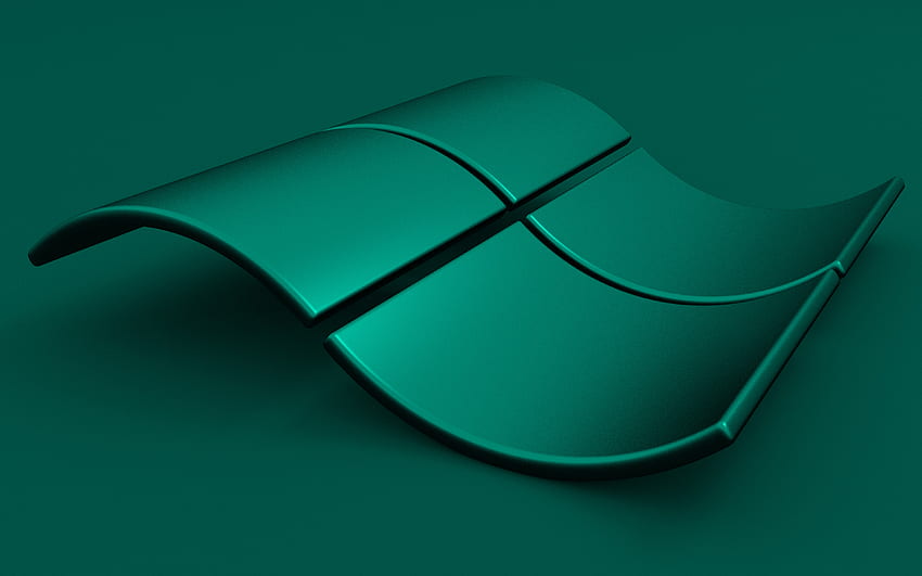 Türkisfarbenes Windows-Logo, türkisfarbener Hintergrund, kreativ, Betriebssystem, Windows-3D-Logo, Grafik, wellenförmiges Windows-3D-Logo, Windows-Logo, Windows HD-Hintergrundbild