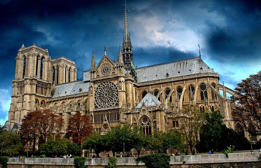 Notre Dame, Paris, awan, bangunan, langit, r, gereja, prancis Wallpaper HD