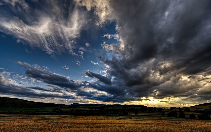 Nature, Sunset, Sky, Clouds, Field, Evening, Rye HD wallpaper