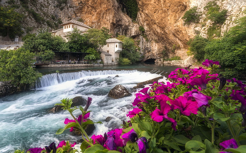 Blagaj Tekija Beautiful Monastery Spring On The River Buna Bosnia HD wallpaper