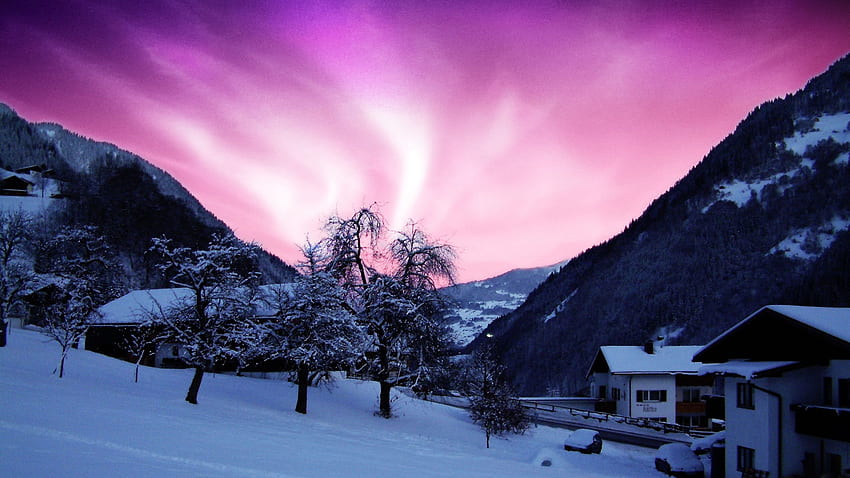 Beauty Of The Northern Lights Purple Sky Cold Winter House Of Northern Lights - - Background, Purple Snow HD wallpaper