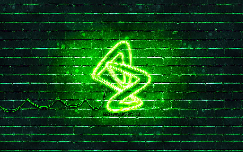 AstraZeneca yeşil logosu, yeşil brickwall, AstraZeneca logosu, Covid-19, Coronavirüs, AstraZeneca neon logosu, Covid aşısı, AstraZeneca HD duvar kağıdı