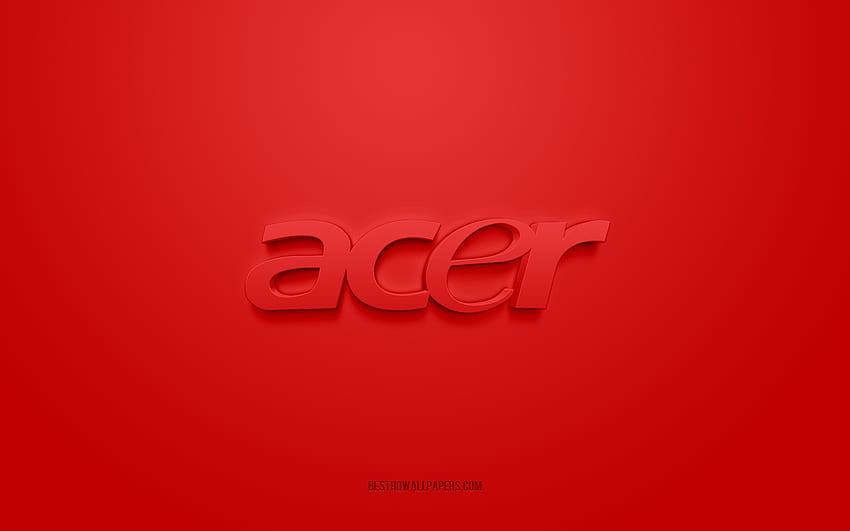 Logo Acer, czerwone tło, logo Acer 3D, grafika 3D, Acer, logo marki, czerwone logo 3D Acer z rozdzielczością. Wysoka jakość Tapeta HD