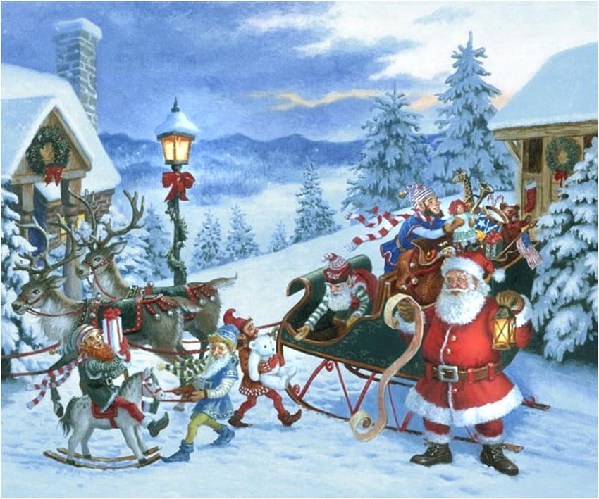 Von Ruth Sanderson, Winter, Schnee, Weihnachten, Lampe, Eis, Weihnachtsmann, Baum HD-Hintergrundbild