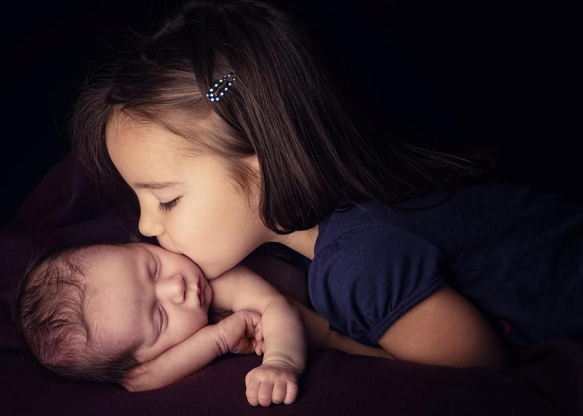 Girl Child Kiss New Born Baby / and Mobile HD wallpaper