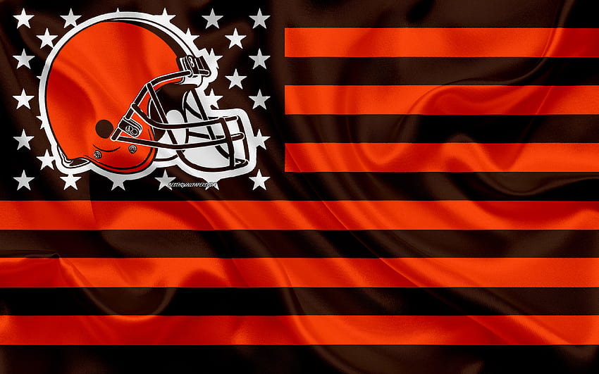 Cleveland Browns, American-Football-Team, kreative amerikanische Flagge, orange-braune Flagge, NFL, Cleveland, Ohio, USA, Logo, Emblem, Seidenflagge, National Football League, American Football für mit Auflösung. Hoch, Clevland Browns HD-Hintergrundbild