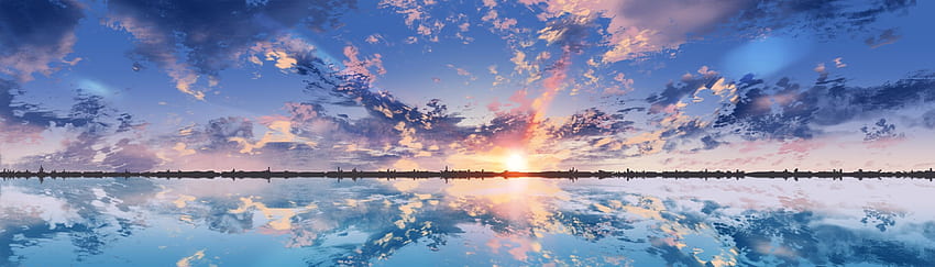 Anime Scenic, Clouds, Sunset, Reflection, Dual Monitor - Dual Monitor Scenery, Beach Sunset Dual Screen HD wallpaper