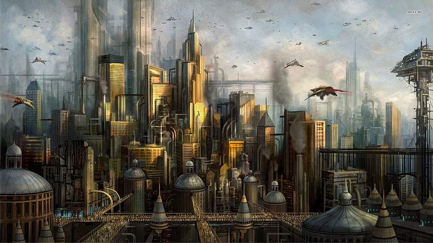 City artwork, Futuristic city, Dieselpunk HD wallpaper